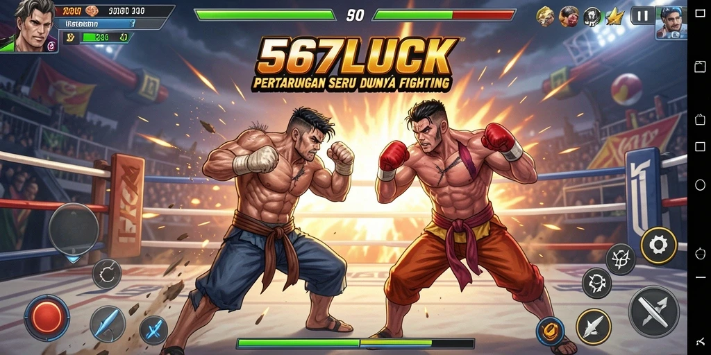 Tangkapan layar menunjukkan pertarungan epik dalam game Fighting 567LUCK.