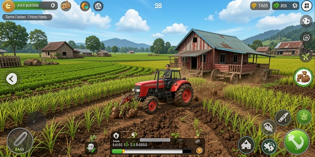 Tampilan gameplay <strong>AA666</strong> dengan aktivitas bertani yang seru dan interaktif.