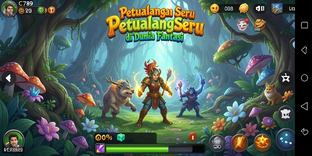Screenshot utama C789 menampilkan karakter menjelajahi hutan mistis.