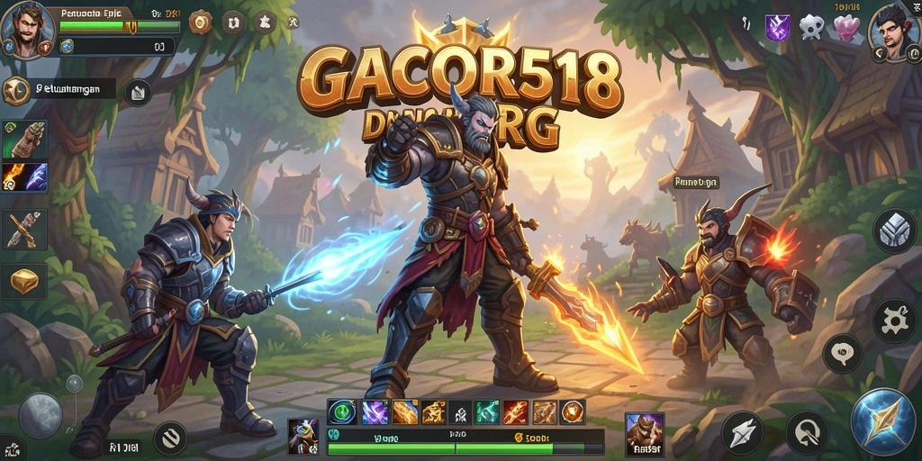 Screenshot GACOR518 menampilkan pertarungan epik dengan monster dalam dunia RPG.