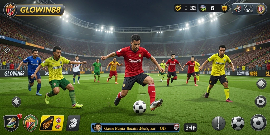 Gameplay seru GLOWIN88 dengan aksi sepak bola yang mendebarkan.