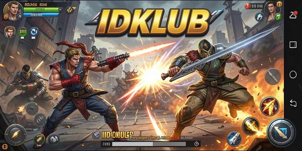 Tampilan layar gameplay seru IDKLUB dengan karakter bertarung.