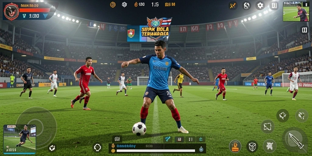 Tampilan gameplay KKRP dalam aksi sepak bola yang seru.