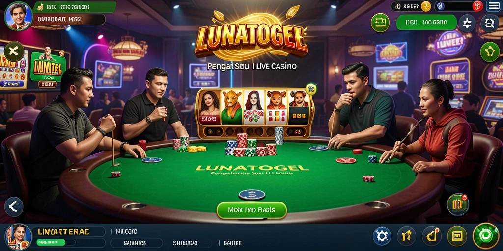 Screenshot gameplay menunjukkan dealer langsung dan permainan yang menarik.