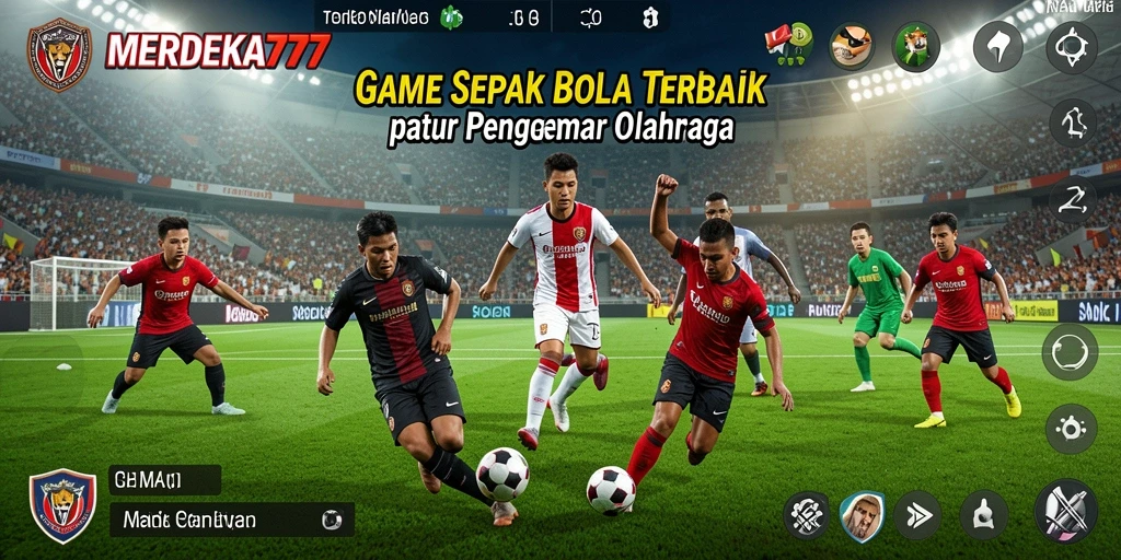 Gameplay MERDEKA777 dengan aksi mendebarkan di lapangan sepak bola.