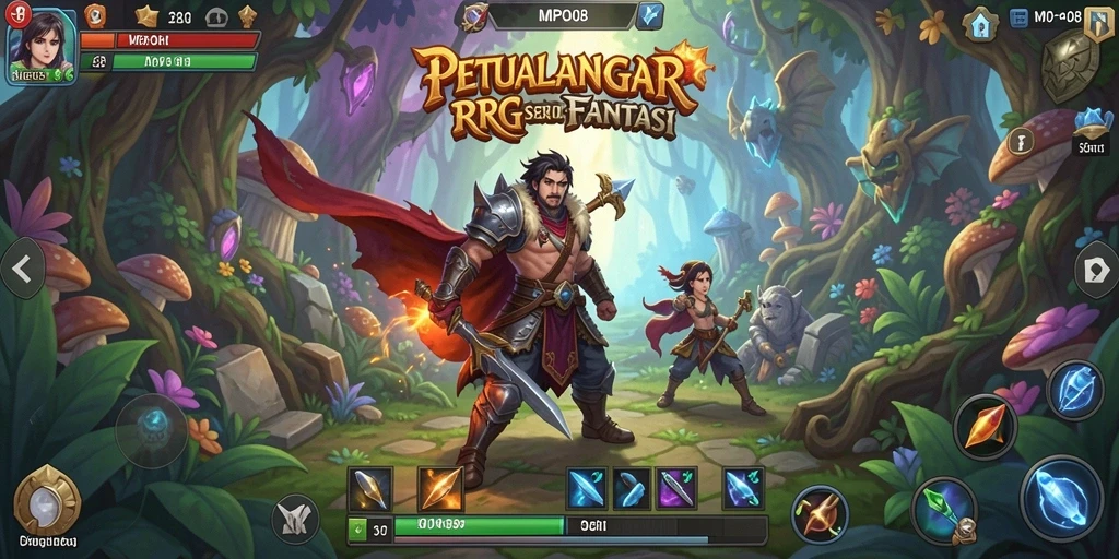 Screenshot utama MPO08 menampilkan pertarungan seru dalam dunia RPG.