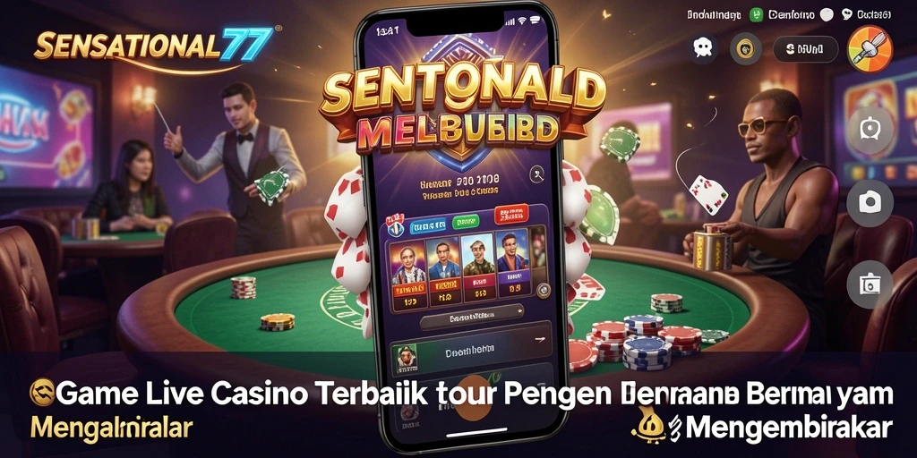 Screenshot SENSATIONAL77 menampilkan dealer live dalam permainan kasino.